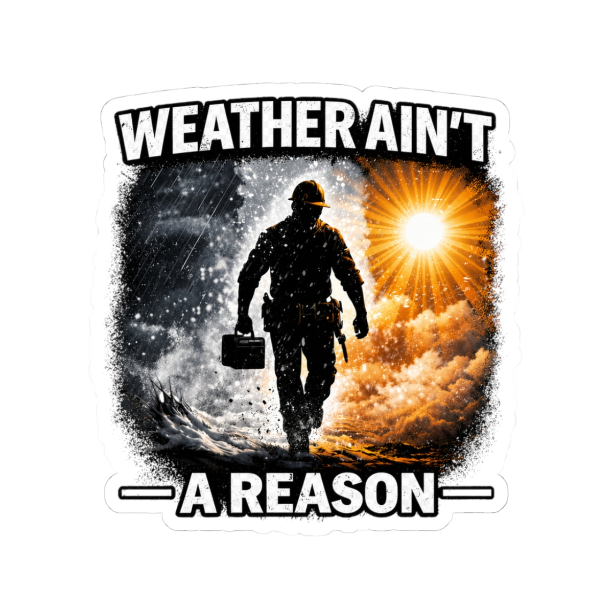 Weather Ain't A Reason Sticker — Tough Worker Sunrise/Storm Vinyl Kiss-Cut
