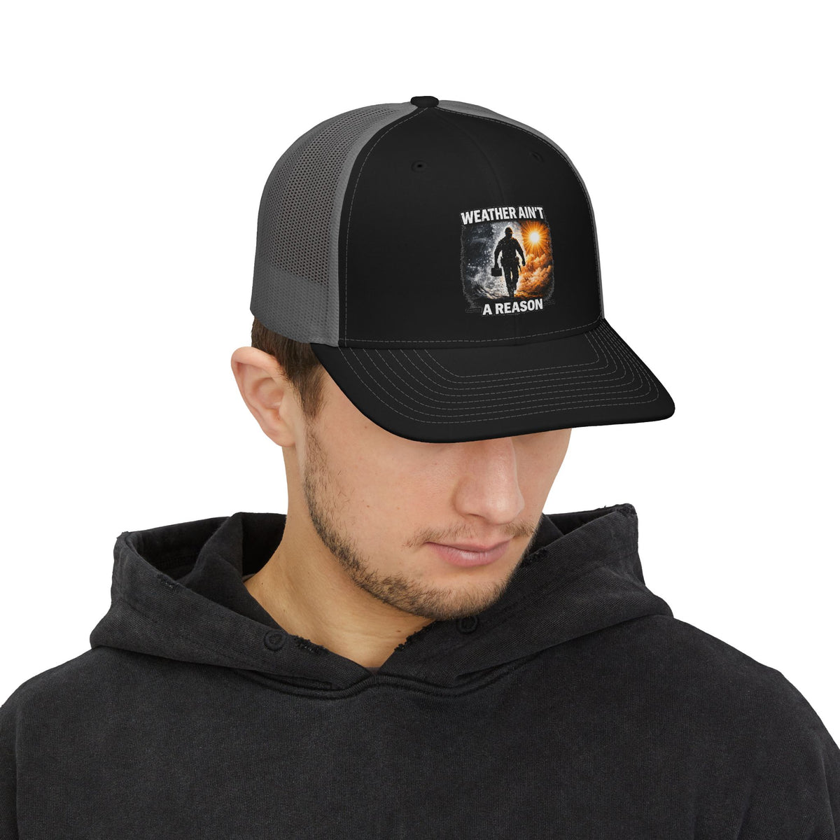 Weather Ain't a Reason Snapback Trucker Cap — Outdoor Adventure Mesh Hat
