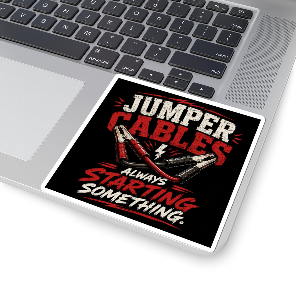 Jumper Cables Sticker — “Always Starting Something” Car Battery Decal
